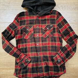 Vans red and black Plaid Flannel Shirt with Hood size kids medium (10-12)